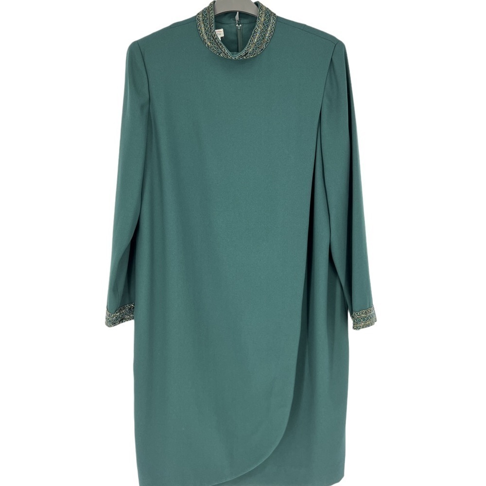 Talbots Midi Long sleeve jeweled neck & sleeves SZ 16 Green Dress.